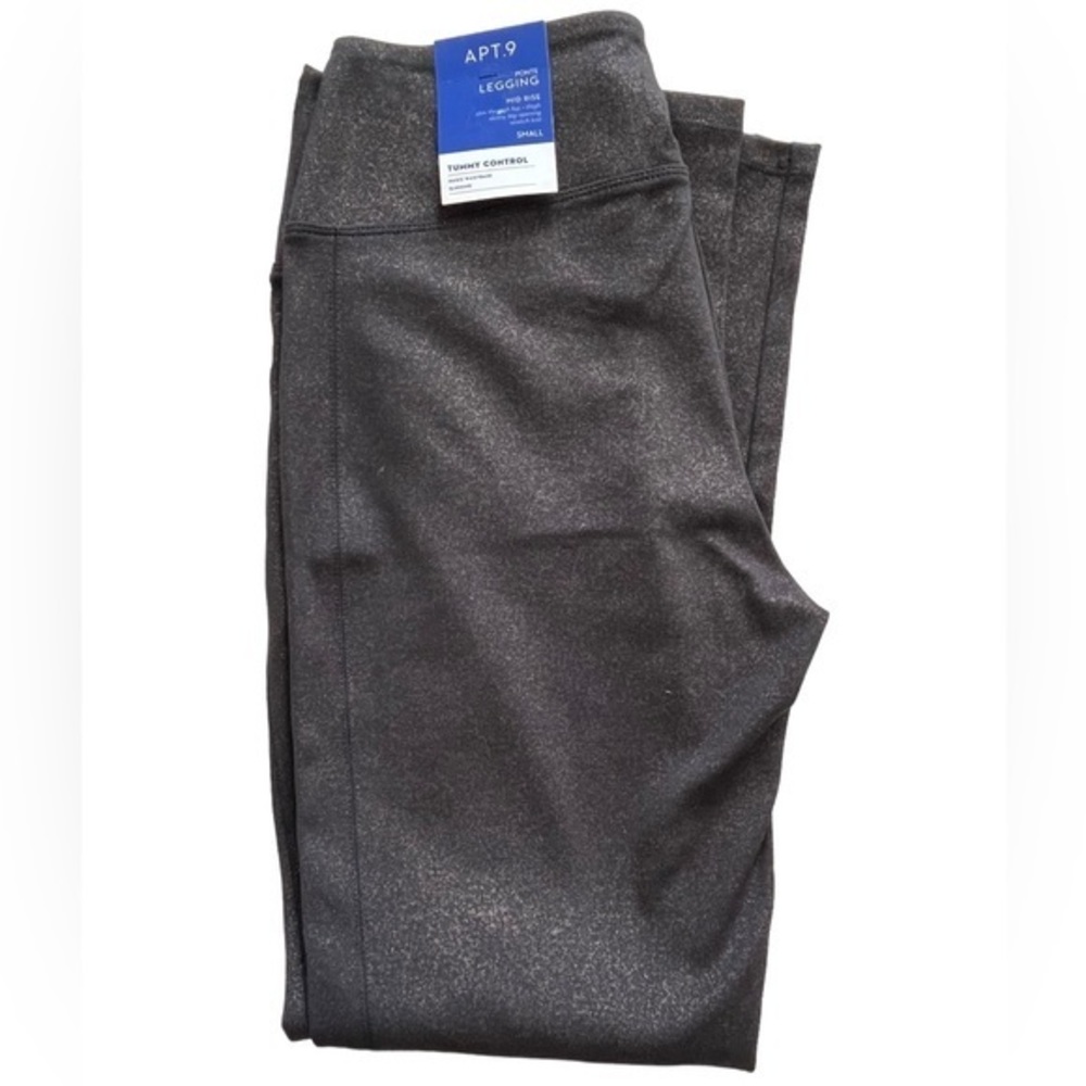 APT. 9 NWT Black Gold Fleck Mid Rise Tummy‎ Control Leggings Size Small